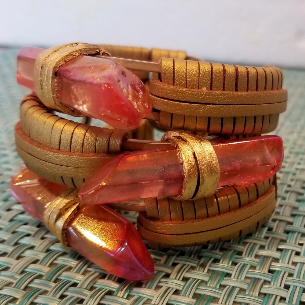 Rainbow Quartz Point Gold Wrapped Bangle - Picture 7 of 8